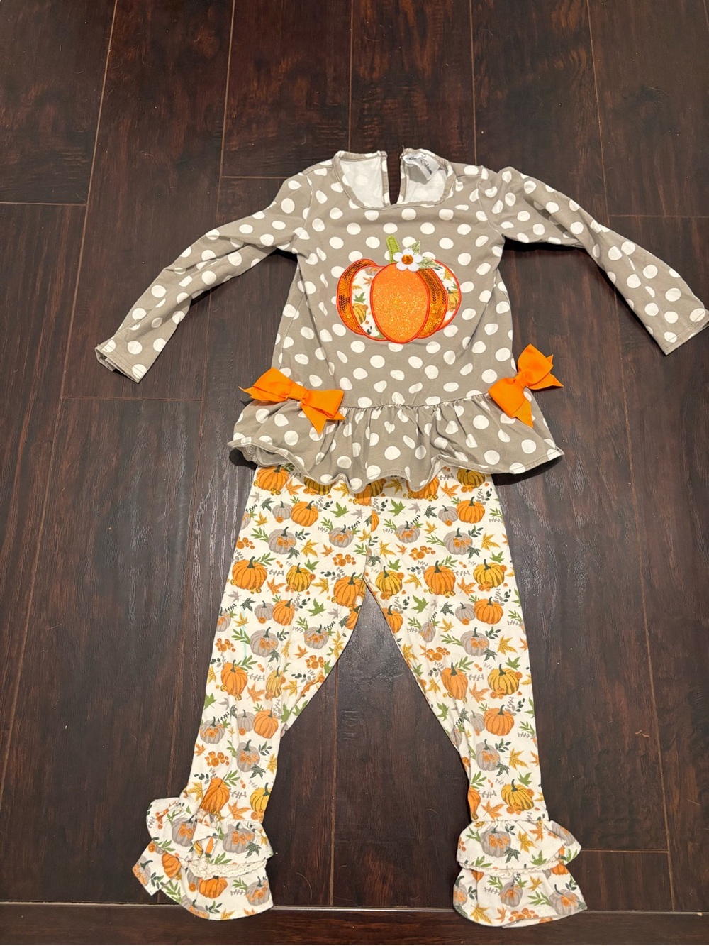 Rare Editions Girls Pumpkin Fall Outfit Set Ruffle Top & Leggings